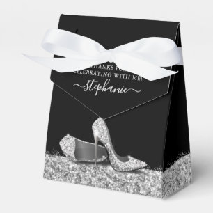 High Heel Stiletto Shoe Black Silver Birthday Favour Box