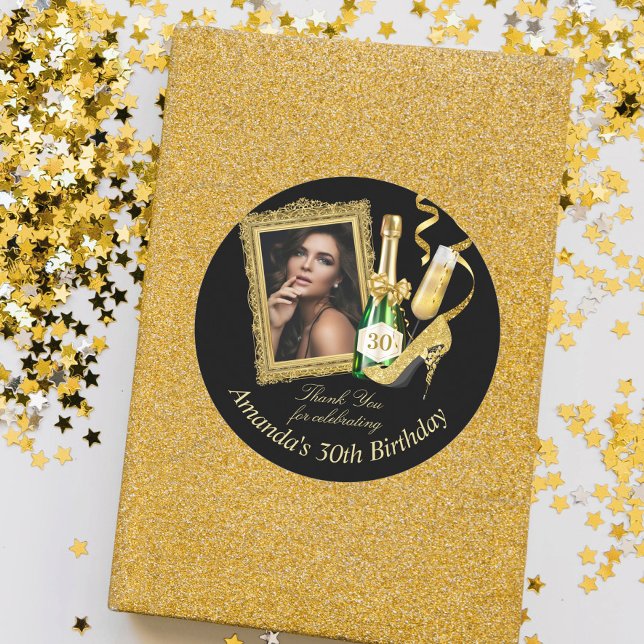 High Heels and Champagne Birthday Thank You Classic Round Sticker (Creator Uploaded)