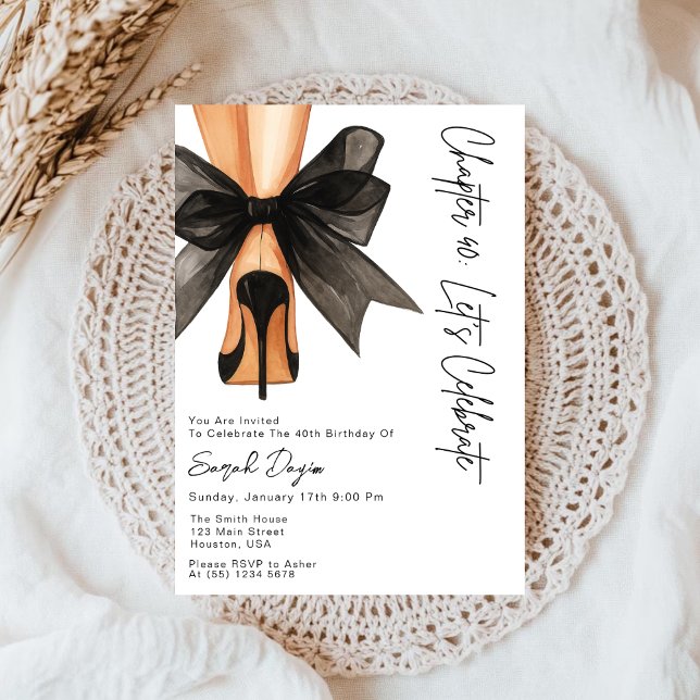 High Heels Black Bow Forty 40th Birthday Party Invitation (Creator Uploaded)