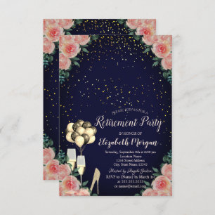High Heels, Confetti Blue Floral Retirement Party Invitation