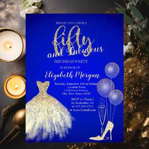 High Heels,Dress,Champagne Blue 50th  Invitation