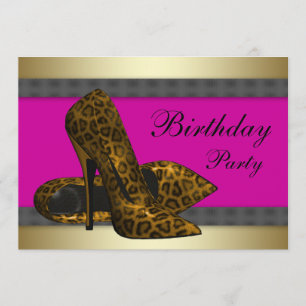 High Heels & Fuchsia Hot Pink Leopard Birthday Invitation