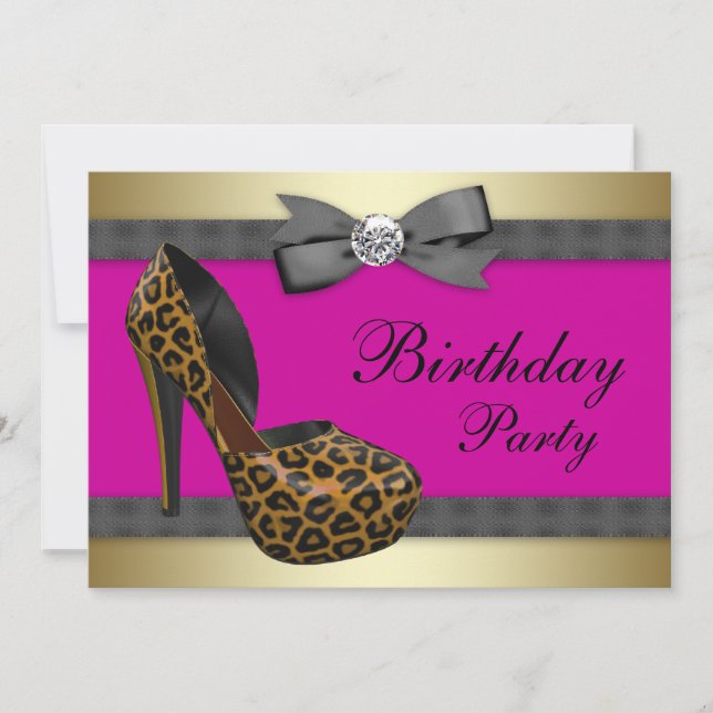 High Heels Hot Pink Leopard Birthday Invitation (Front)
