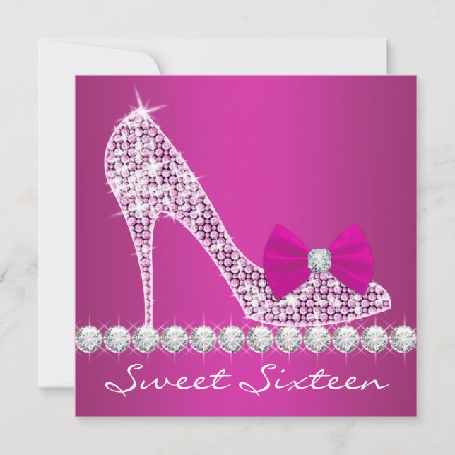 High Heels Hot Pink Sweet Sixteen Birthday Party Invitation (Front)