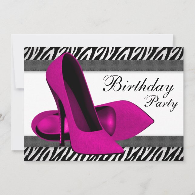 High Heels Hot Pink Zebra Birthday Party Invitation (Front)
