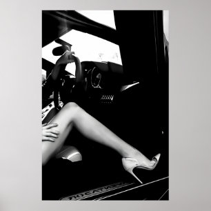 High Heels in Car Black and White Print Luxury