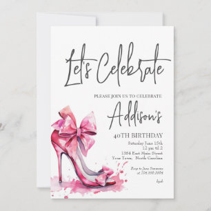 High Heels Pink bow 40th Birthday Party Invitation