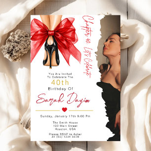 High Heels Red Bow Forty 40th Birthday Party Photo Invitation