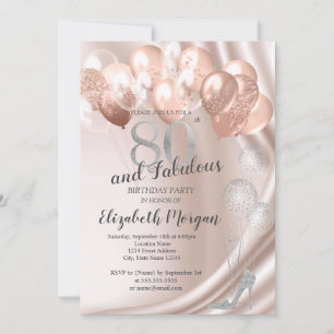 High Heels,Rose Gold Balloons 80th Birthday Invitation