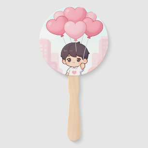 High Hopes Cute Chibi Boy Pink Heart Balloons Part Hand Fan