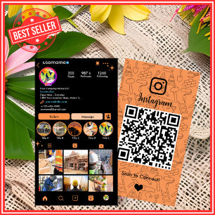 High-Impact Orange Construction Instagram QR Business Card