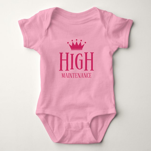 High Maintenance funny pink princess crown girl's Baby Bodysuit (Front)