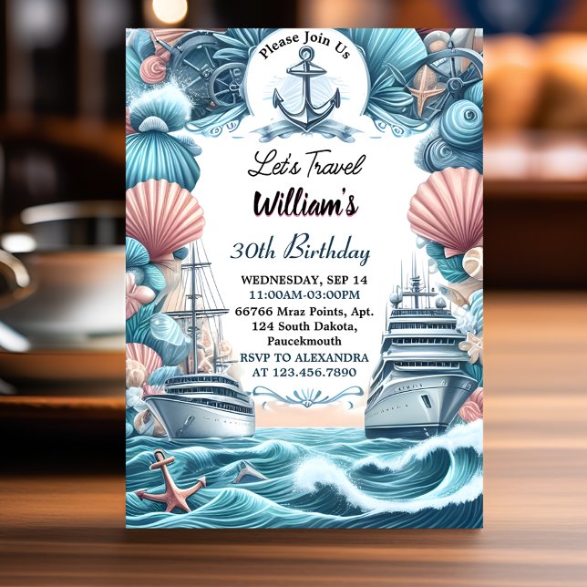 High Ocean Waves Travel Anchor Yacht 40th Birthday Invitation (Creator Uploaded)