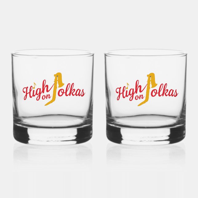 High on Polkas Logo Drinkware Set Whiskey Glass (Front)
