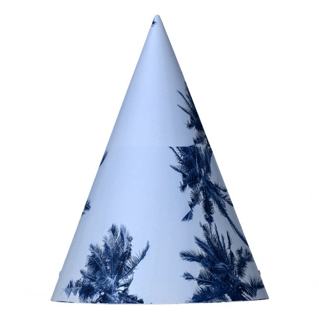 High palm trees, clear blue sky. party hat (Front)