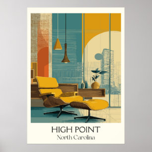High Point NC Vintage Modern Interior Design Art Poster