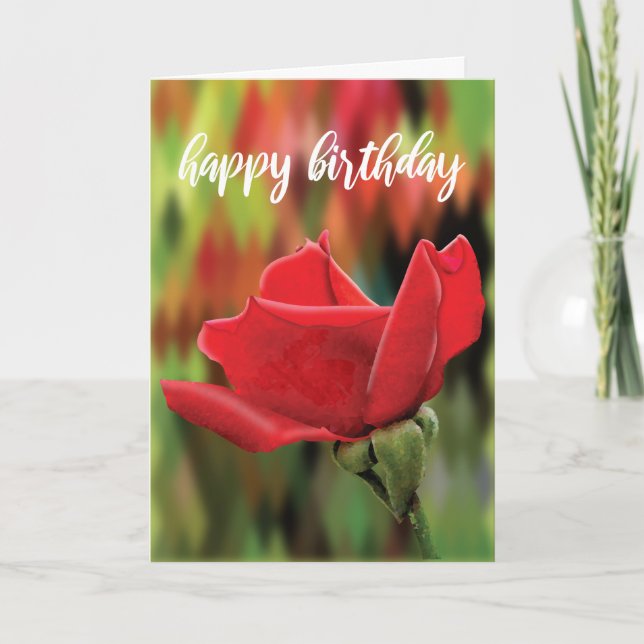 High-Poly Realistic Red Rose Bud Birthday Card (Front)