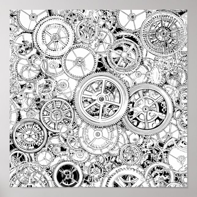 High-Precision Repeating Steampunk Gears Template Poster (Front)