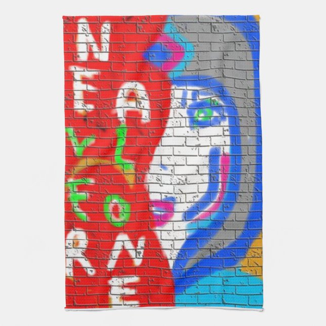 High Priestess Face Never Alone Graffiti Art Tea Towel (Vertical)