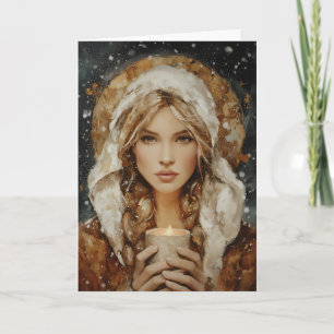 High Priestess With Candlelight Winter Solstice Holiday Card