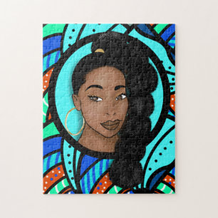 High Puff Ponytail, Natural Beauty, Blue Abstract Jigsaw Puzzle