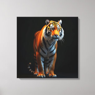 High-Quality Full-Size Tiger on Black Canvas Print