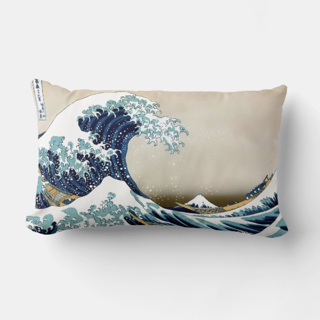 High Quality Great Wave off Kanagawa by Hokusai Lumbar Cushion (Front)