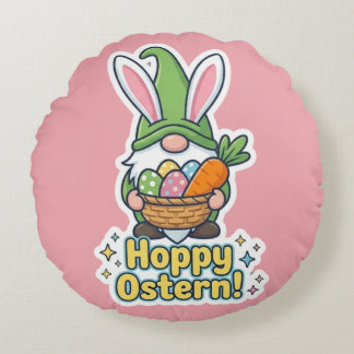 High-quality "Hoppy Easter" gnome illustration Round Cushion