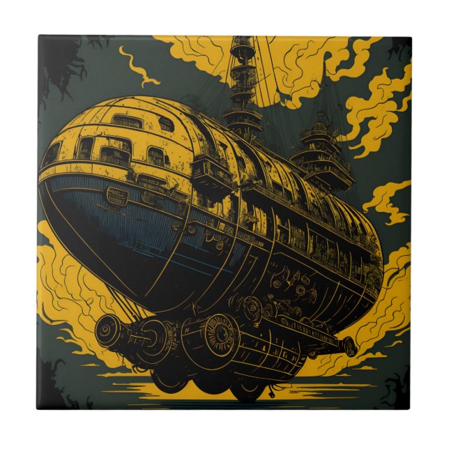 High-Quality Steampunk Art Majestic Retro Airship Tile (Front)