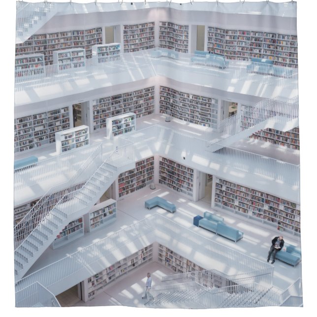 HIGH-RAISE PHOTOGRAPHY OF LIBRARY SHOWER CURTAIN (Front)