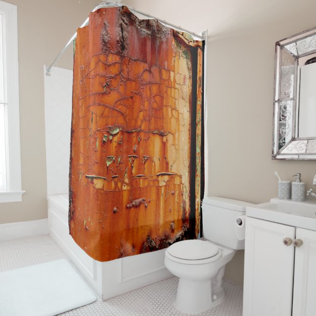 High-Resolution Photo of a Crumbling Rusty Metal Shower Curtain (In Situ)