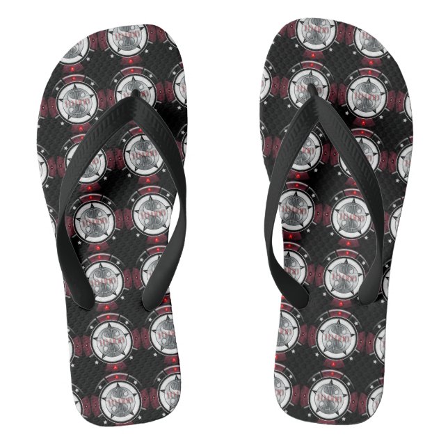 High Rollers Black & Red $10,000. Casino Chip Jandals (Footbed)