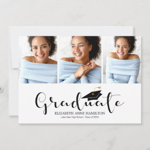 High School 3 Photo Calligraphy Graduation Announcement