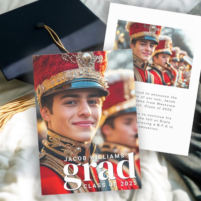 High School Band Modern 2 Photo Graduation Announcement (Available in both printed and instant download digital formats.)