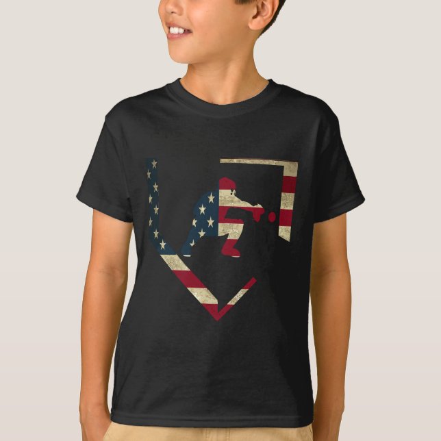 High School Baseball Catcher Gear American Flag Gi T-Shirt (Front)