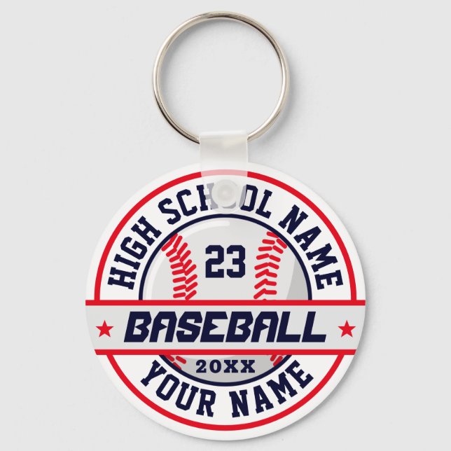 High School Baseball Player Customise Sports Key Ring (Front)