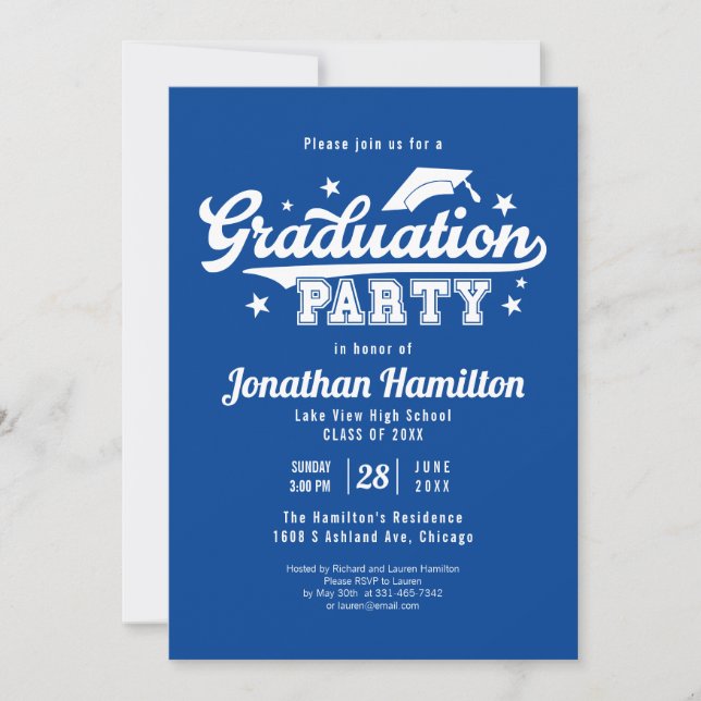 High School Blue Graduation Party Invitation (Front)