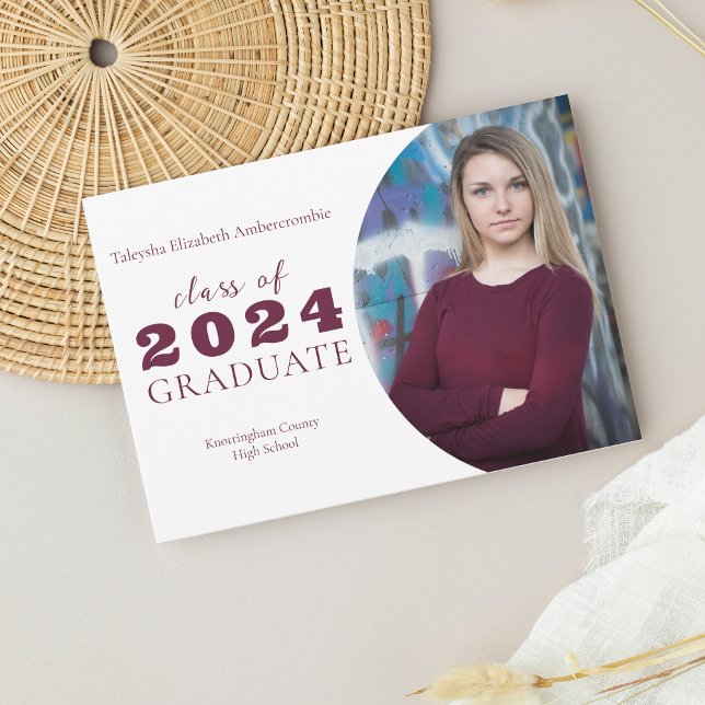 High School Burgundy Simple Graduation Announcement (High School Graduate Classic Simple Graduation Announcement (Burgundy and Black Themes))