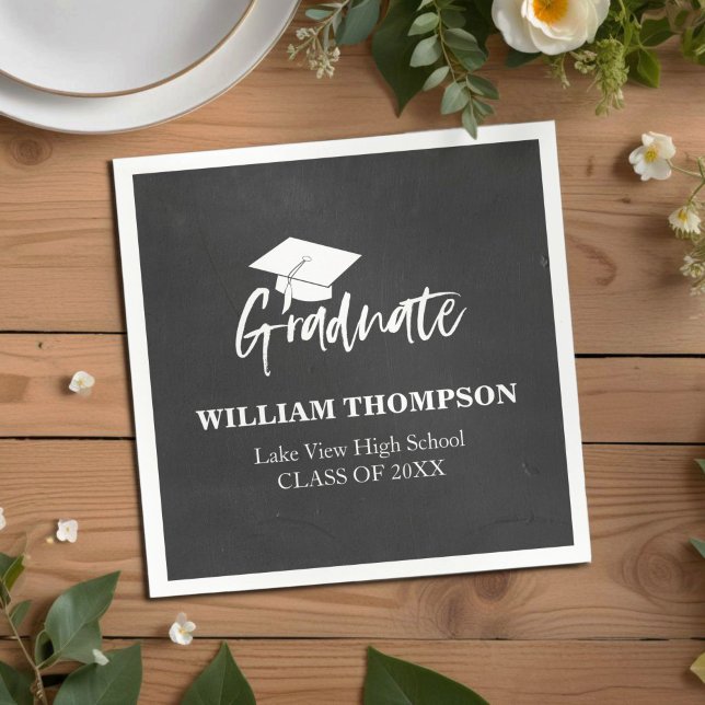 High School Chalk Black & White Grad Party Napkin (Creator Uploaded)