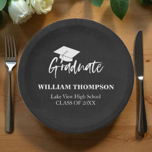 High School Chalk Black & White Grad Party Paper Plate