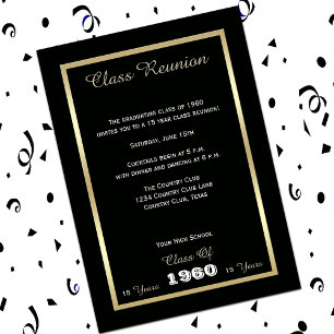 High School Class Reunion Black and Gold Invitation