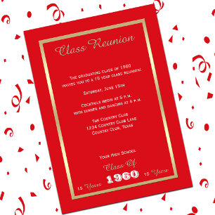 High School Class Reunion Bold Red Invitation