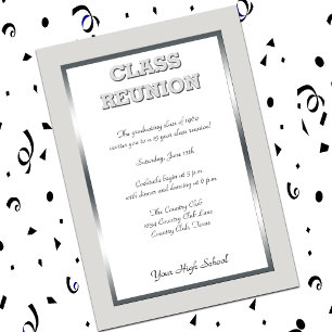 High School Class Reunion in Silver and White Invitation