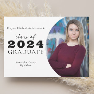 High School Classic Black White Simple Graduation Announcement