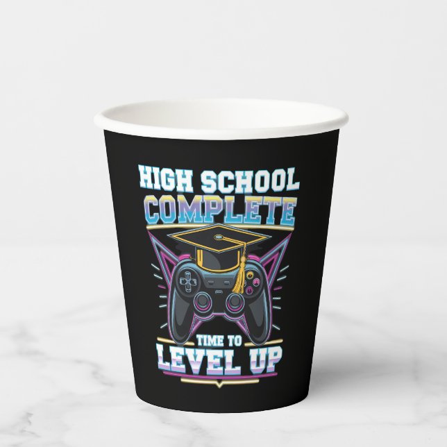 High School Complete Gamer Gaming Graduation Paper Cups (Front)