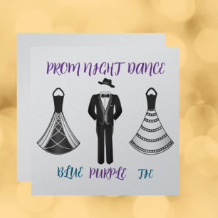 High School Dance Prom Formal Blue Purple Tie Invitation
