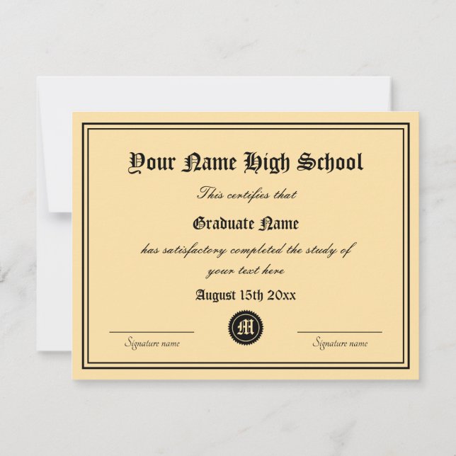 High School diploma certificate template with seal (Back)