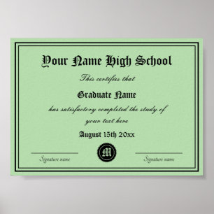 High School Diploma Official Certificate template Poster