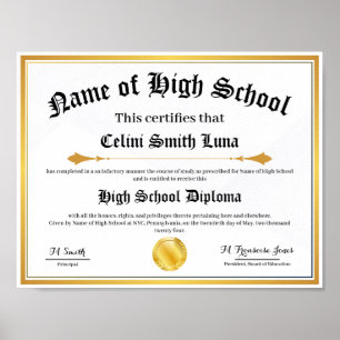 High School Diploma Replica Poster - Fake Gold Sea