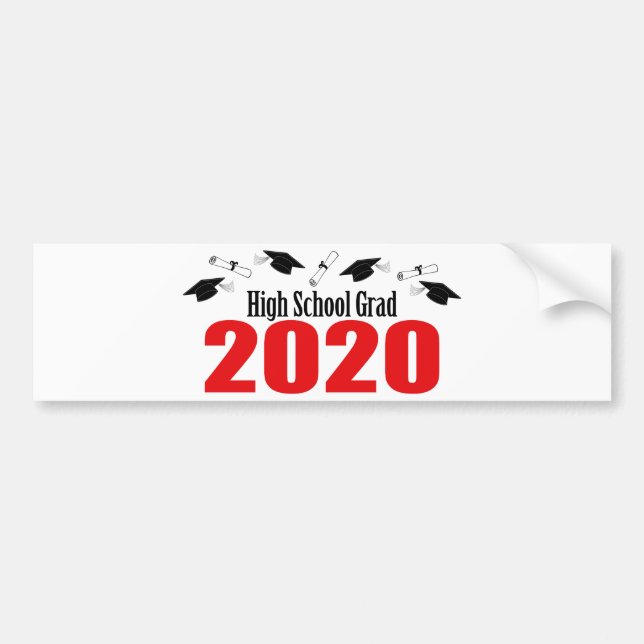 High School Grad 2020 Caps And Diplomas (Red) Bumper Sticker (Front)